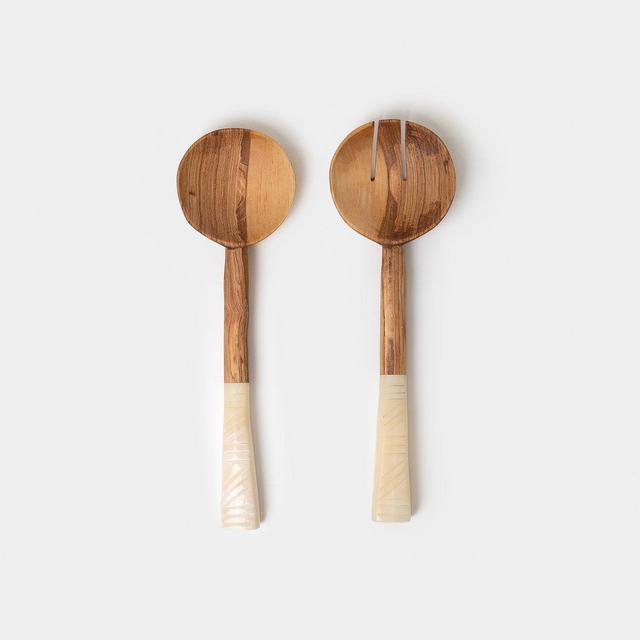 Wild Olive Wood Salad Servers with White Bone Handles- Amber Interiors