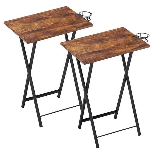 VECELO Foldable TV Tray Snack Portable Wooden Table for Livingroom,Bedroom,Office,Tiny Desk,Set of 2, Rustic Brown