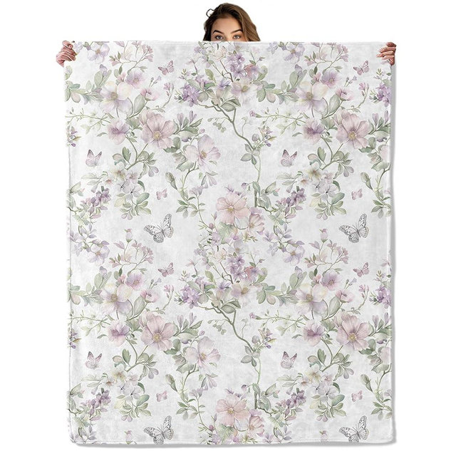 Watercolor Flower and Butterfly Blanket 50X60 in, Flannel Throw Blankets for Travel Camping Sofa Living Room Decor, Lightweight Cozy Soft Fuzzy Gifts for Women Adults Kids