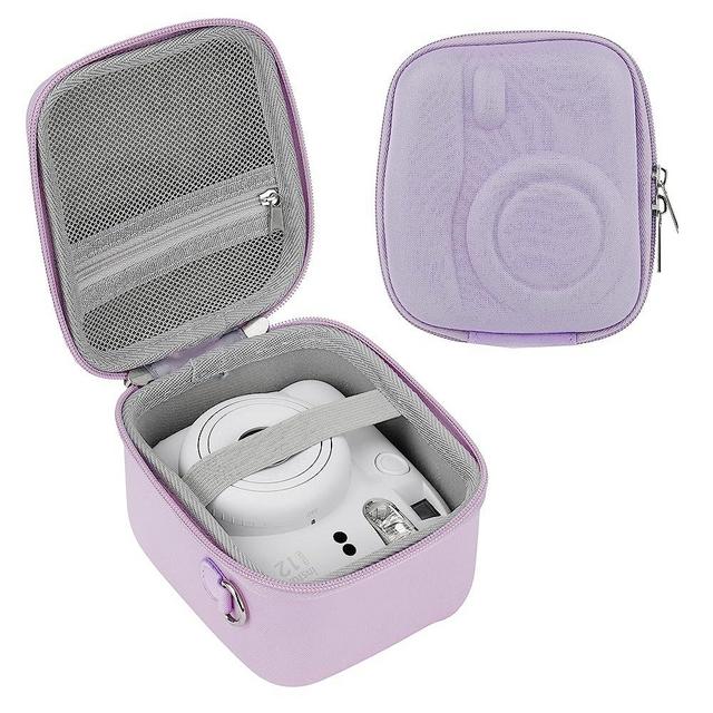 Blummy Hard Camera Case Compatible with Instax Mini 12 Instant Camera .with Adjustable Strap and Mesh bag (Purple)