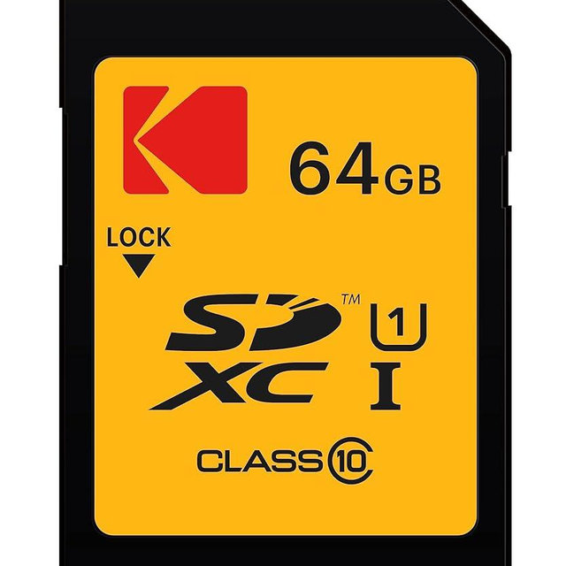 Kodak SDXC Card 64GB UHS-I U1 V10 Premium, up to 85MB/s Read Speed, for Full HD Video and High-Resolution Pictures, Compatible with SDXC Standard - EKMSD64GXC10K