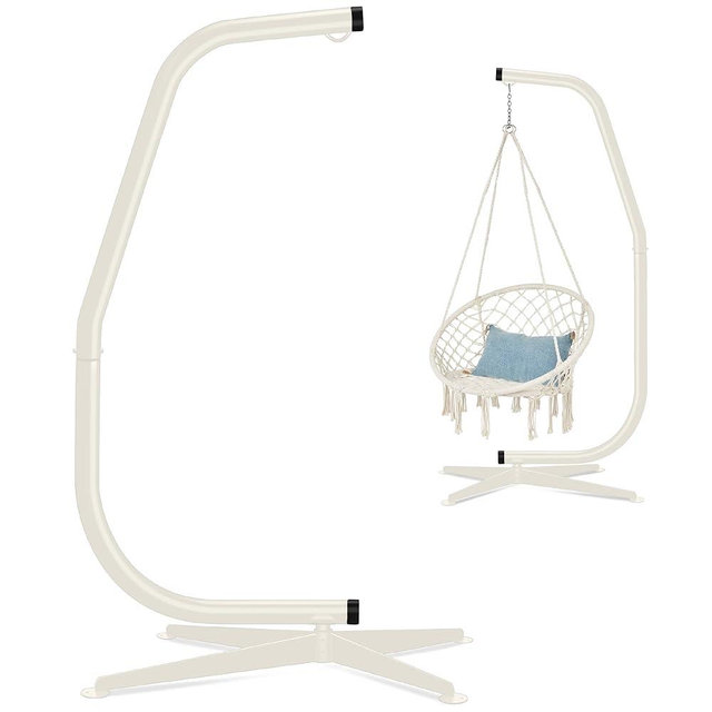 Best Choice Products Metal Hanging Hammock C-Stand for Chair/Weather-Resistant Finish, Offset Base - Stand Only - Beige