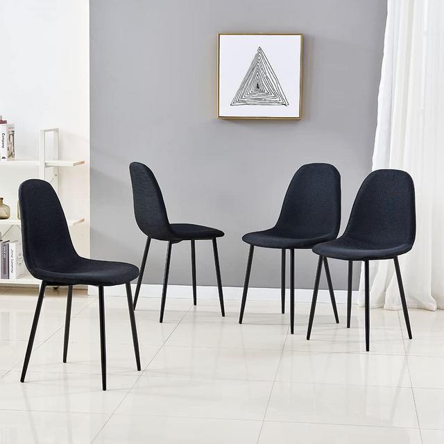 IDS Home Dining Room Chair for Kitchen, Mid Century Modern Accent Armless Side Fabric Chair, Upholstered Cover with Metal Legs Set of 4/6 (Set of 4, Black)