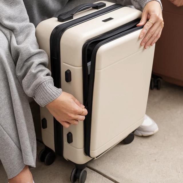Hue Carry-On Luggage with Hardshell Pocket: Linen