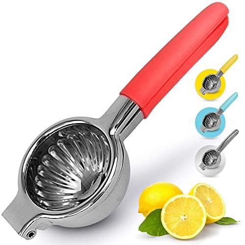 Zulay Lemon Squeezer Stainless Steel with Premium Heavy Duty Solid Metal Squeezer Bowl and Food Grade Silicone Handles - Large Manual Citrus Press Juicer and Lime Squeezer Stainless Steel (Red)