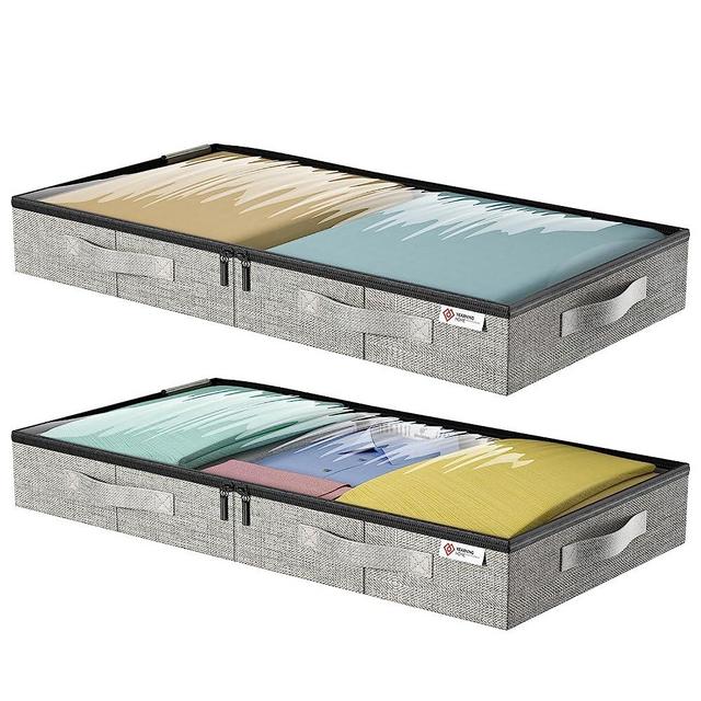 Under Bed Storage Containers,Underbed Storage 4.5 Inches Low Profile with Sturdy Sidewalls/Bottom for Clothes, Blanket, Pillows and Shoes,Storage Organizer with Lids, Under the Bed Storage Bags 2Pack