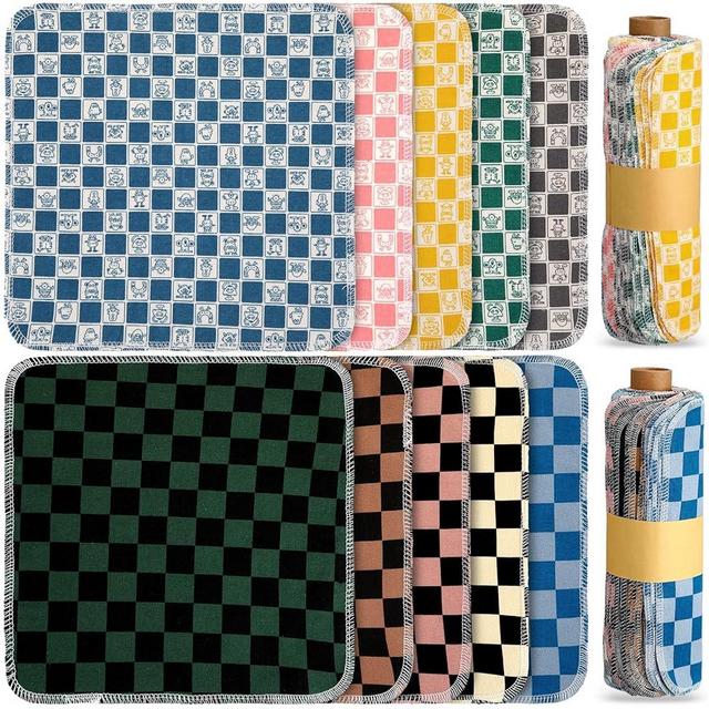 50 Pcs Reusable Paper Towels Paperless Towels Reusable Cotton Cloths Reusable Toilet Absorbent Washable Paper Towels with Roll Kitchen Dishcloth for Kitchen Paperless Dishcloths (Trendy)