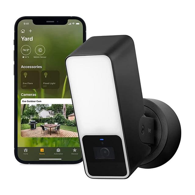 Eve Outdoor Cam – Secure floodlight Camera, Maximum Security & Privacy (HomeKit Secure Video), 1080p, Night Vision, Wi-Fi (2.4 GHz), Motion Sensor, Two-Way Communication, People/pet/Vehicle Detection