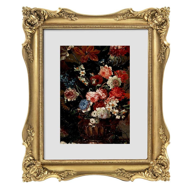FJXMFRAME 8x10 Vintage Picture Frame Gold, Ornate Baroque Gothic Victorian Frames with Mat for 5x7 or 8 x 10 Photos, Tabletop or Wall Display, Antique Home Decor Accent