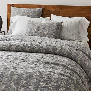 Organic Cotton Textural Linework Shams (Pearl Grey, Standard)