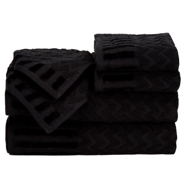 6pc Chevron Bath Towel and Washcloth Set Black - Yorkshire Home