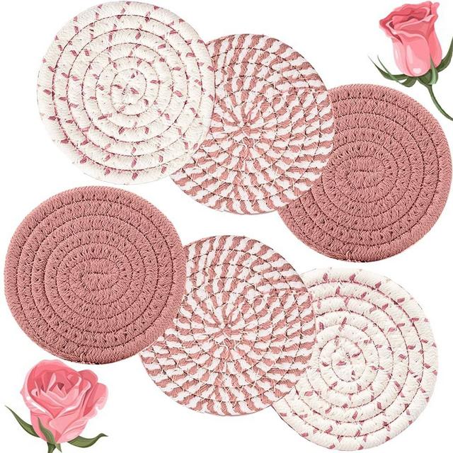 6 Pcs Coasters for Drinks, 4.3 Inch Fit for All Kinds of Cups, Super Absorbent Drink Coasters, Minimalist Cotton Handmade Coaster for Coffee Table Tabletop Protection Housewarming Gift for Home Decor