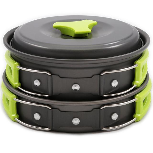Camping Cookware Mess Kit Backpacking Gear & Hiking Outdoors Bug Out Bag Cooking Equipment 10 Piece Cookset | Lightweight, Compact, & Durable Pot Pan Bowls - Free Folding Spork, Nylon Bag, & Ebook