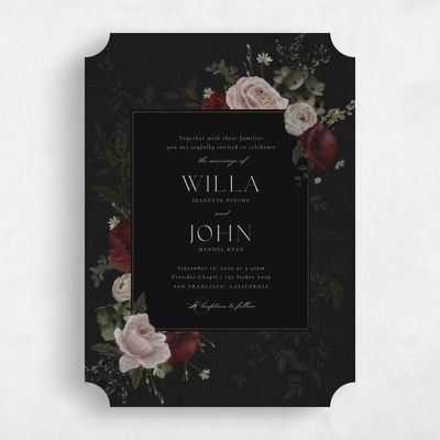 Black Ticket Wedding Invitation - Bourgeon Portrait