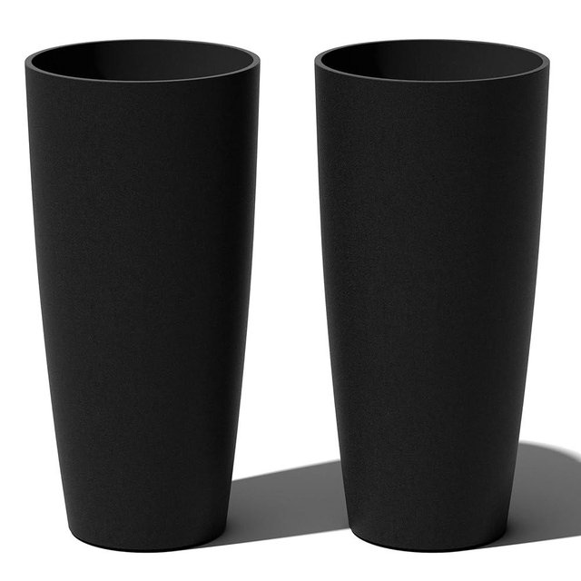 Veradek Vega Round Tall Planter Pots for Indoor/Outdoor Use | Made from Plastic - Concrete Mix with Drainage Holes | Perfect for Small to Large Succulent Plants, Flowers, Modern Interior Plants