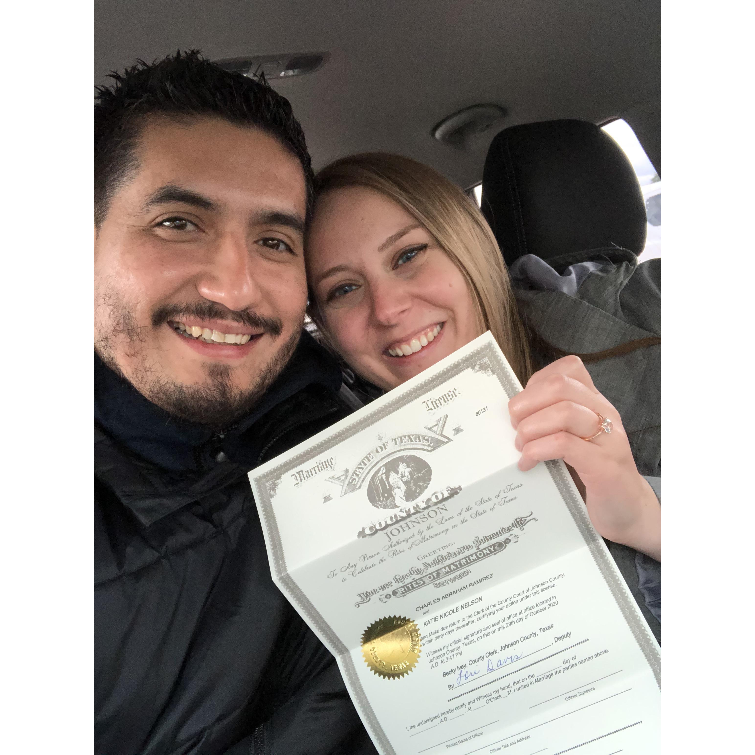 The Marriage Certificate has been procured! 10/29/20