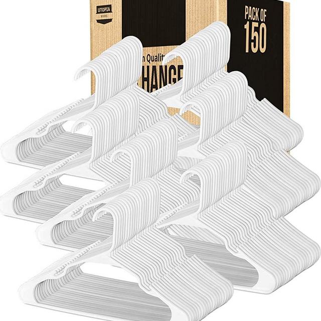Utopia Home Plastic Hangers for Clothes Space Saving Notched Hangers (Bulk Pack of 150, White)