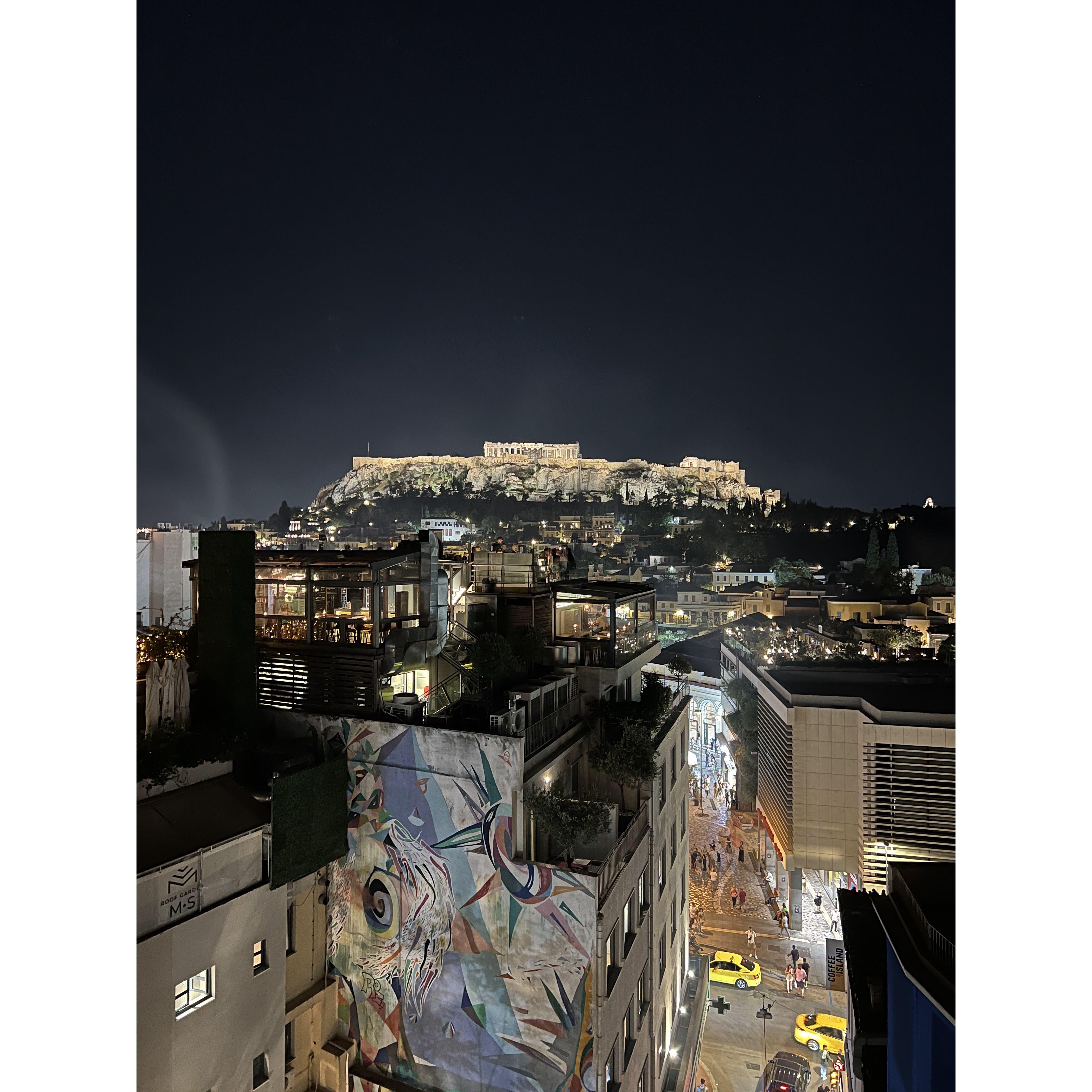 This is where David popped the question...on the rooftop of our Airbnb in Athens, overlooking the Acropolis & Parthenon