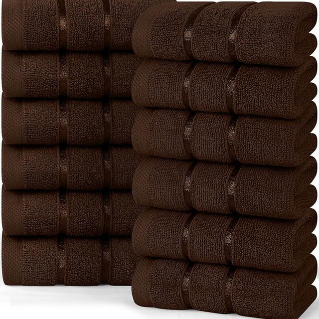 Utopia Towels - 12 Pack Viscose Luxury Wash Cloths Set (12 x 12 Inches) 100% Cotton Ring Spun, Highly Absorbent and Soft Feel Essential Washcloths for Bathroom, Face Towel, Gym and Spa (Brown)