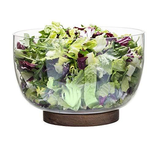 Sagaform 5017604 Oval glass Salad Bowl with Oak Trivet, Clear