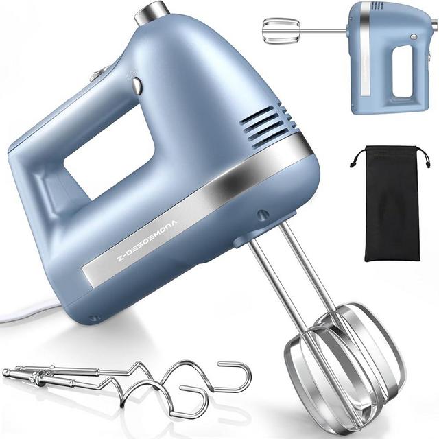 Z-DESDEMONA Electric Hand Mixer, Powerful 300W Hand Mixer Electric Handheld with 304 Beaters, Dough Hook, Hand Held Mixer with Turbo for Baking Cakes, Eggs, Cream Food(Blue)
