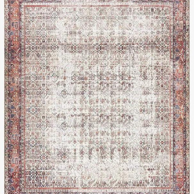 Loloi II Layla Collection, LAY-12,Ivory/Brick, 7'-6" x 9'-6", .13" Thick, Area Rug, Soft, Durable, Vintage Inspired, Distressed, Low Pile, Non-Shedding, Easy Clean, Printed, Living Room Rug