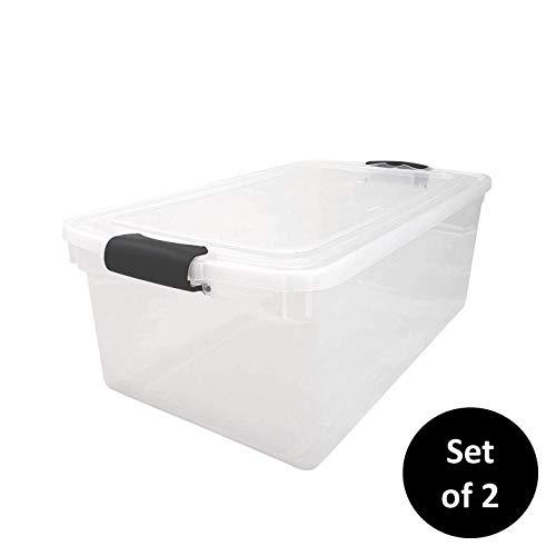 HOMZ 3442CLGRDC.02 Clear Storage Container with lid, 66 Quart (2 Pack), Grey, 2 Sets