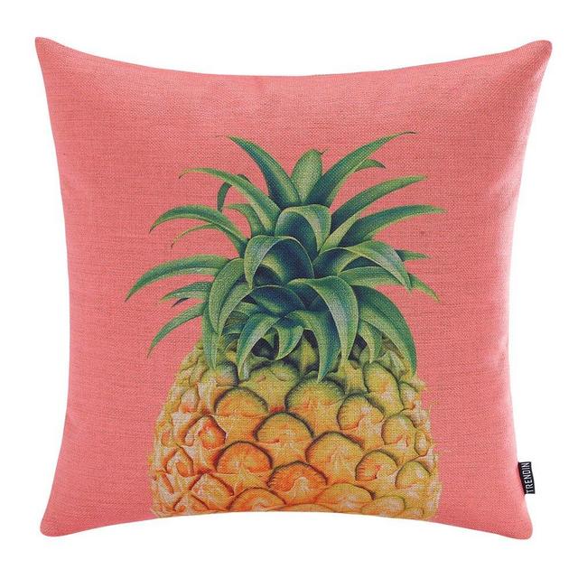 TRENDIN; Vintage Pink Color Big Pineapple Tropical Summer Fruits Linen Pillow Case Cushion Cover Decorative(PL069TR)