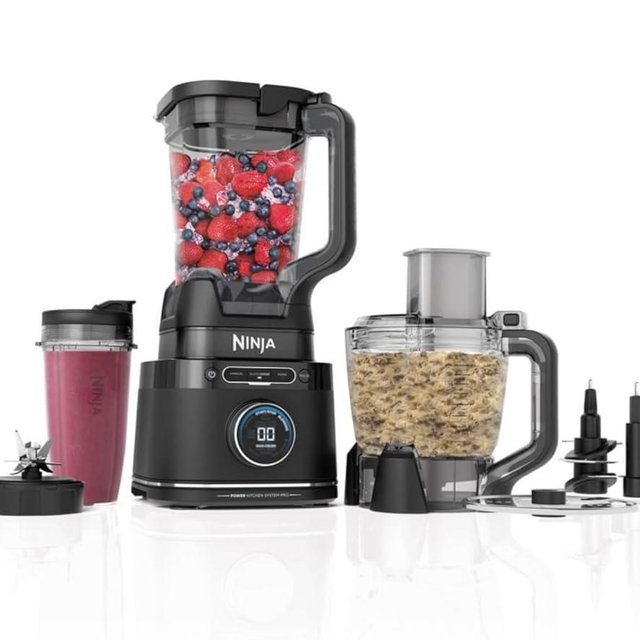 Ninja Detect Kitchen System Power Blender + Processor Pro, BlendSense Technology, Blender, Chopping & Smoothies, 1800 Peak W, 72 oz. Pitcher, 64 oz. Food Processor, 24 oz. To-Go Cup, Black (TB401)