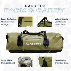 Malo’o Waterproof Dry Duffel, Heavy-Duty Roll Top Waterproof Gear Bag with Shoulder Strap & Molle Loops, Marine Duffel for Kayaking, Boating, Camping, Beach & Travel, Dark Green, 100L