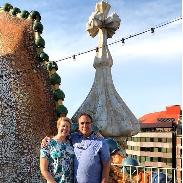 On the rooftop of Gaudi's Casa Battlo, Barcelona.