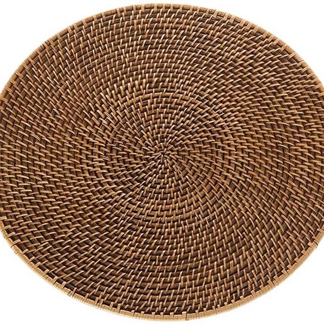 KOUBOO Laguna Round Rattan Placemat, 15", Honey Brown, Set of 2 Pieces