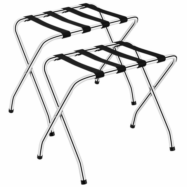 Costway Set of 2 Folding Luggage Rack Chromed Metal Suitcase Holder Shelf for Home Hotel