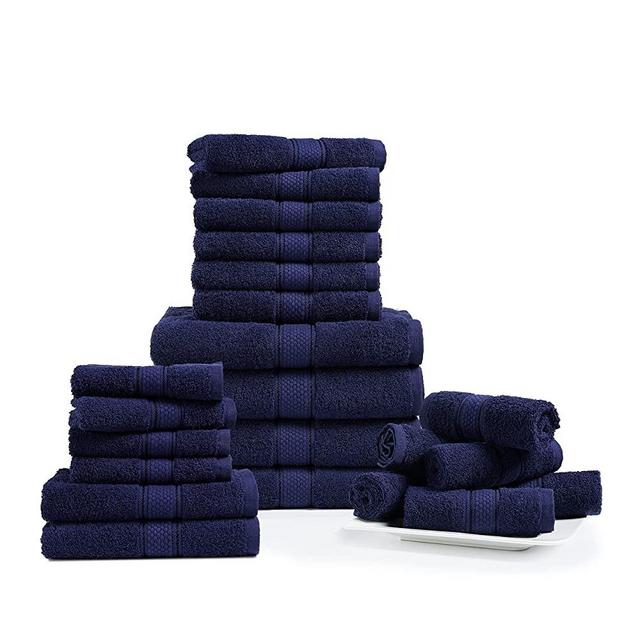 22 Piece Bath Towel Set, 100% Cotton 600 GSM, Soft, Quick Dry High Absorbent Bathroom Shower Spa Quality Bath Towel Set (4 Bath Towels, 8 Hand Towels, and 10 Washcloths)-Peacoat