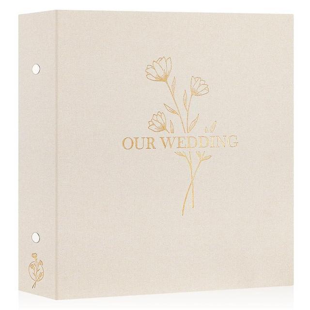 Lanpn Wedding Photo Album 4x6 1000 Pocket Photos Slip in, Linen Cover Large Capacity Newlywed Marriage Album Hold 1000 Horizontal Vertical Photos (Flower, Beige)