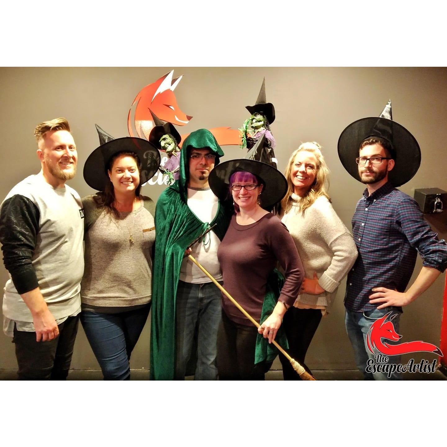 Escape room after-picture with Pouya, Staci, Amanda and Caleb