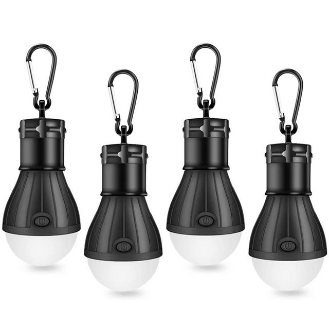 4 Pack LED Camping Light, Camping Accessories for Tent Campers, Portable Tent Lights with Clip Hook for Camping Hiking Fishing Hurricane Storm Outage, Batteries Not Included (Black)