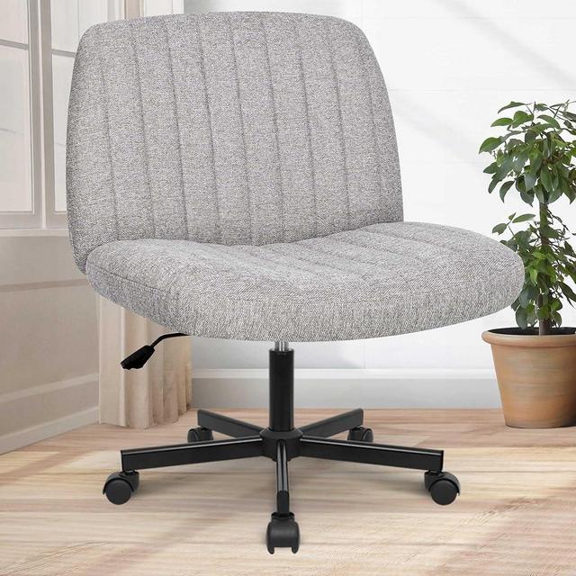 Orange Factory Criss Cross Legged Armless Desk Reading Chair with Wheels Swivel Modern Ergonomic Vanity Bedroom Adjustable Wide Comfy Computer Gaming Chairs for Home Office (Grey)