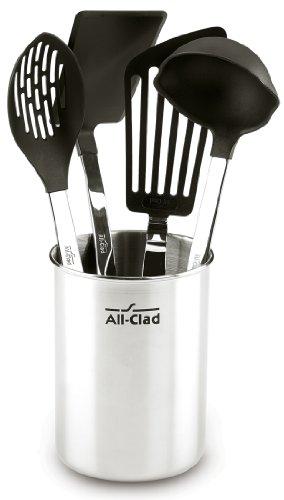 All-Clad K040S564 Scratch & Heat-Resistant Nylon Tools with Stainless Steel Handles and Caddy, 5-Piece