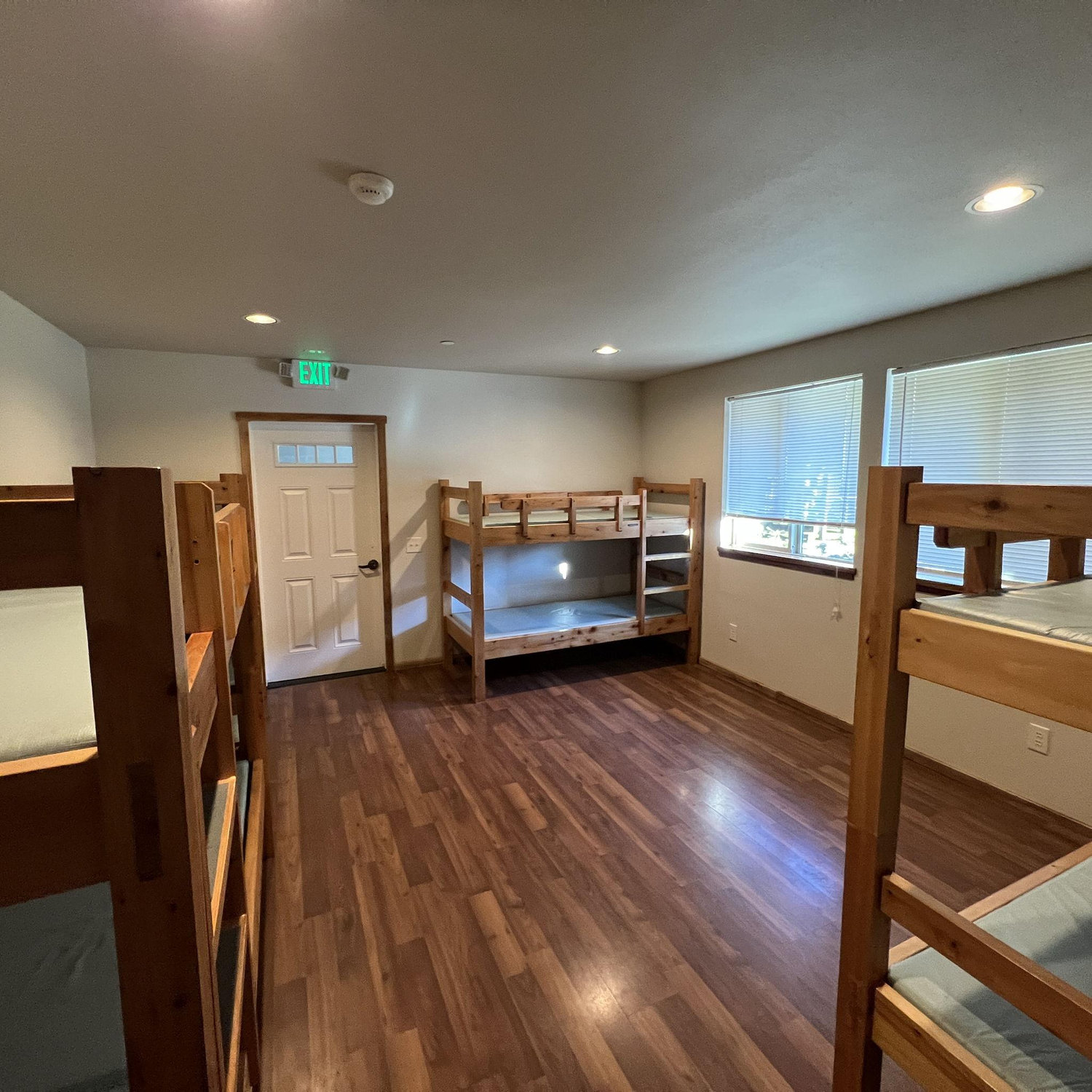 Bunks! Lodging is a 4 room + common area bunkhouse with 42 bunk beds total. Please bring your own sheets, pillows, etc. Plentiful washrooms and shower rooms are available.
