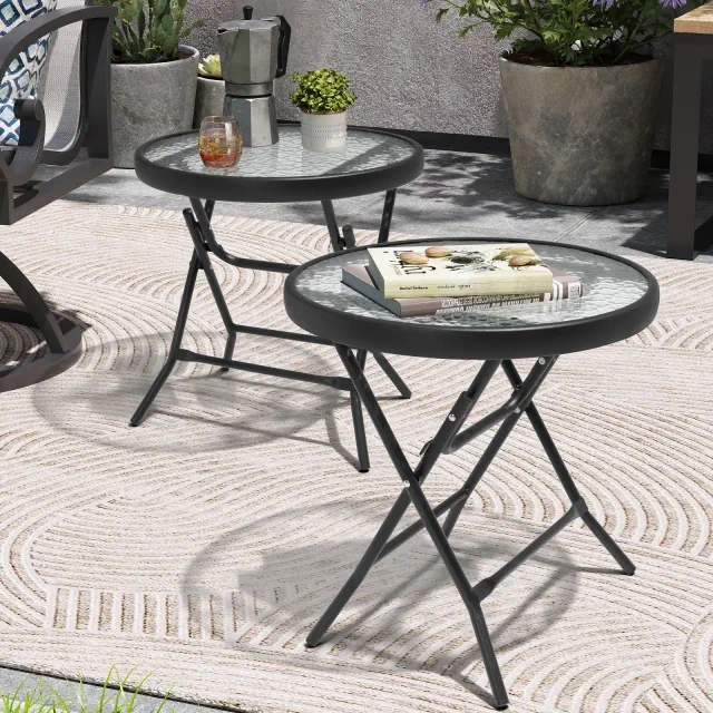 Crestlive Products 17.7'' 2pcs Patio Coffee Table All Weather for Poolside, Balcony, Deck, Porch Black