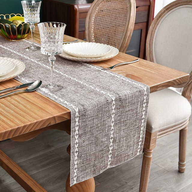 Farmhouse Rustic Table Runner Braided Stripe Table Runners Embroidered Table Decorations for Kitchen Living Room Dining Holiday and Party Coffee 13x72 Inch