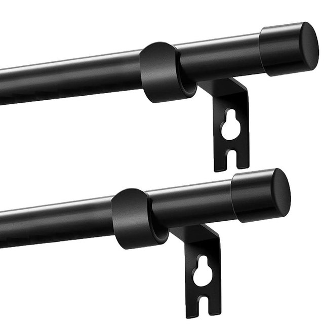 Black Curtain Rods 2 Pack, 5/8 Inch Small Curtain Rods for Windows 30 to 45 Inch Stainless Steel with Brackets Easy to Install for Bedroom Living room Bathroom Kitchen
