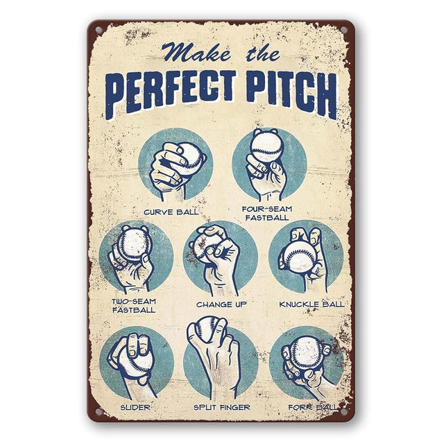 Vintage Baseball Sign Baseball Decor For Boys Room Coach Gifts For Men Baseball Posters Baseball Wall Art Decor For Boys Bedroom Baseball Pitching Grips And Baseball Skills Tin Metal Signs 8x12 Inch