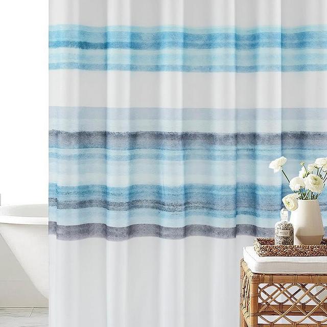 Ombre Stripe Shower Curtain, Oil Painting Abstract Beach Shower Curtain, Decorative Shower Curtains for Bathroom, Waterproof & Washable (72x72 inch, Blue Ombre)