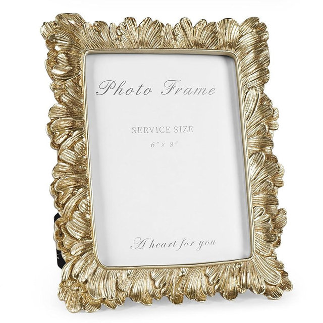 Cuspin 6x8 Picture Frame Gold Frames, Vintage Ornate Palm Leaves Textured Hand-Crafted Resin Frames with Glass Front, Elegant Retro Decorative Photo Frame for Wall and Tabletop Display Home Decor