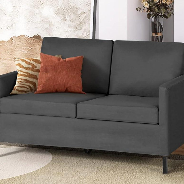 TYBOATLE 51 inch Fabric Modern Loveseat Sofa Couches for Living Room, Upholstered Love Seats 2-Seater w/Iron Legs for Compact Small Space, Apartment, Bedroom, Dorm, Office (Dark Grey)