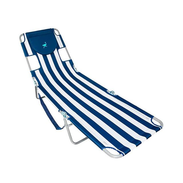 Ostrich CHS-1002S Chaise Lounge, 77.16 x 24.6 x 13.4 inches Assembled, Blue and White Striped