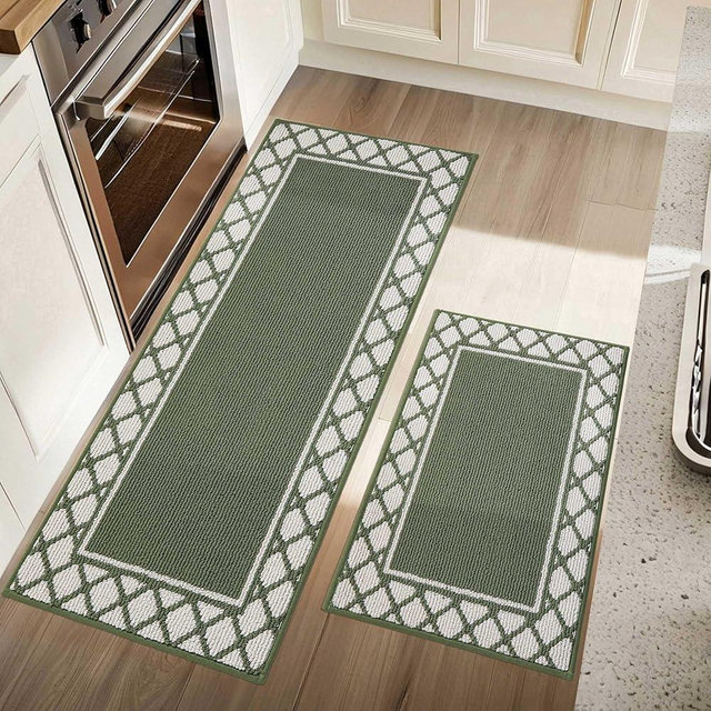 COSY HOMEER Washable Kitchen Rugs Sets of 2 Non-Slip Kitchen Mats for Floor Absorbent Kitchen Runner Rug for Kitchen Carpet,Sink Mat and Laundry, 20"x30"+20"x48",Green
