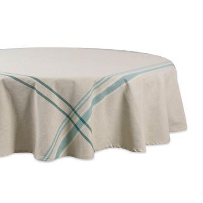 Design Imports French Stripe 70-Inch Round Tablecloth In Teal